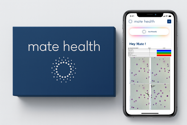 Mate Health product box and smartphone displaying app